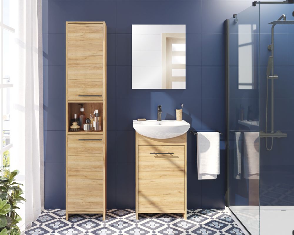 DomoDomo waschbecken mit unterschrank 46,5 x 24,5 x 84 cm -waschtisch mit unterschrank, gäste wc waschbecken mit unterschrank 45 cm -badmöbel Set Holz