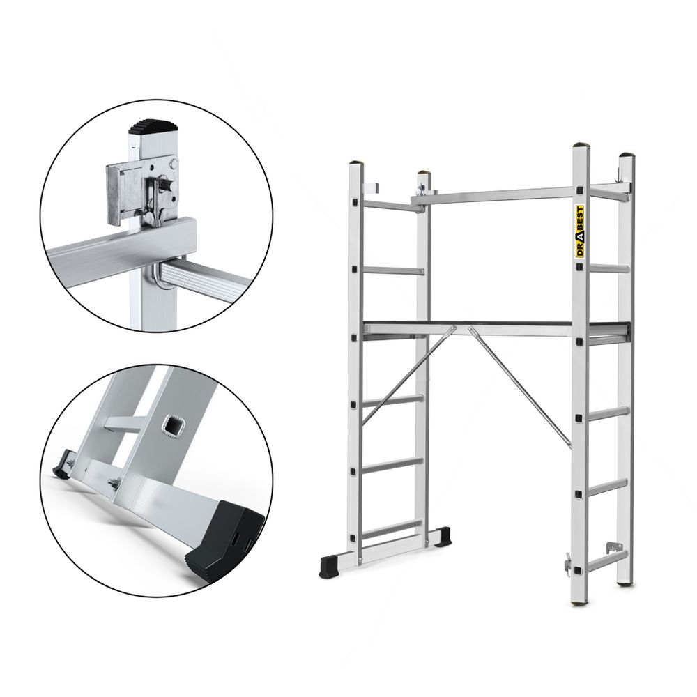 Aluminium Klappleiter, DRABEST, Arbeitsgerüst, Arbeitsplattform, Mehrzweckleiter, Leitergerüst