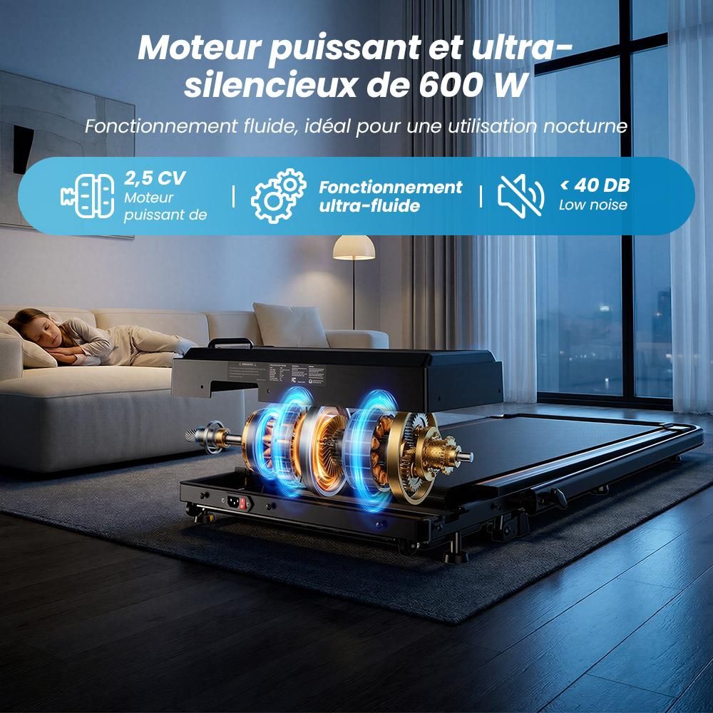 FT41 Tapis roulant 2-en-1,2.5HP, 1-10 km/h, 0-12% inclinaison manuelle, <40 dB,8 amortisseurs en silicone