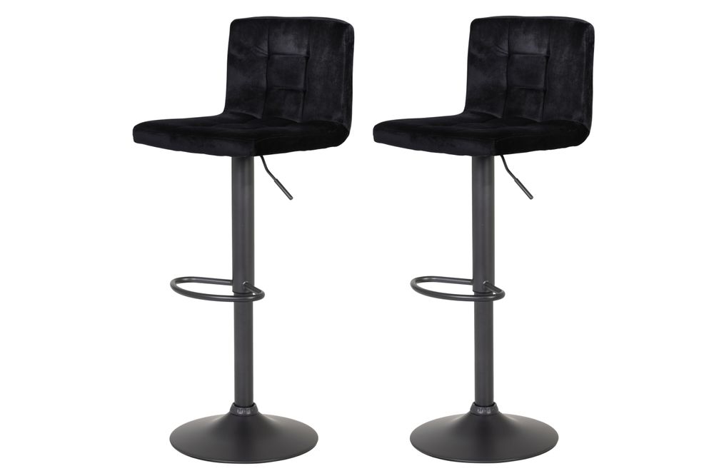 Hela Tische, 2er Set Barhocker Amanda II - Bezug Samtvelour Schwarz - Trompetengestell grau - Höhenverstellbar, 360° drehbar - Belastbarkeit 120 kg