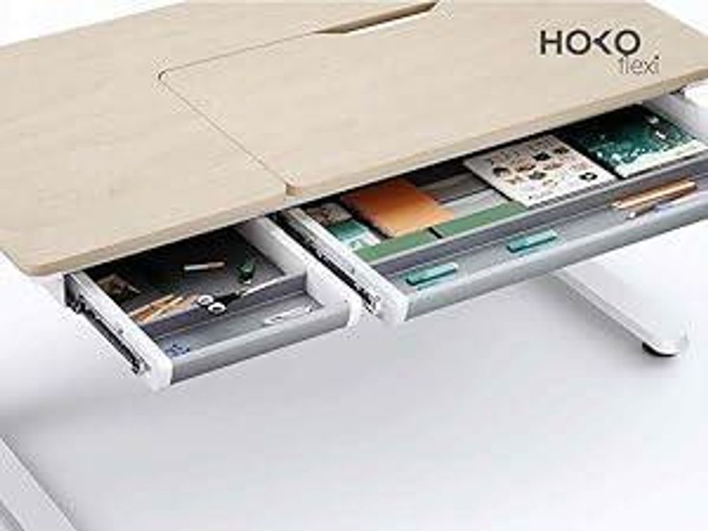 HOKO Kinderschreibtisch-Set höhenverstellbar mit Kinderstuhl, 120x60 cm Arbeitsfläche für Kinder ab 6 Jahren, Holzoptik-Rosa, CELIN & ANKE