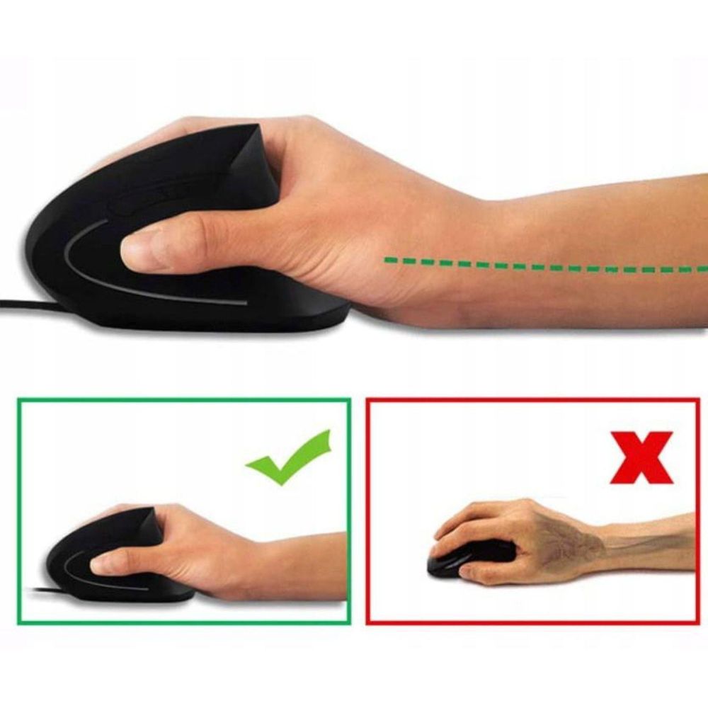 Mouse - Mouse verticale - Senza fili - Ergonomico - Nero - USB - per PC portatile - 6 pulsanti