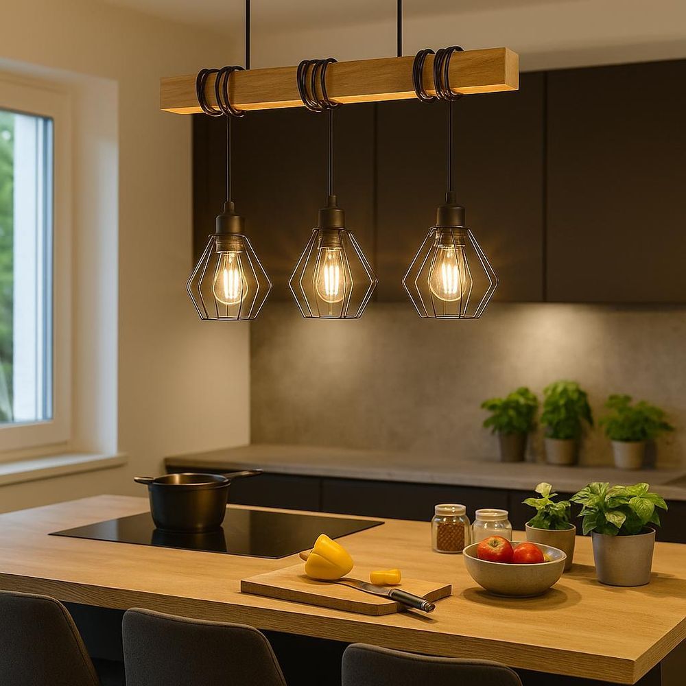 Pendelleuchte Led Otto – 3-flammig 50 cm – Schwarz Holz Eiche – E27 – pendelleuchte esstisch – pendelleuchte holz – MasterLED