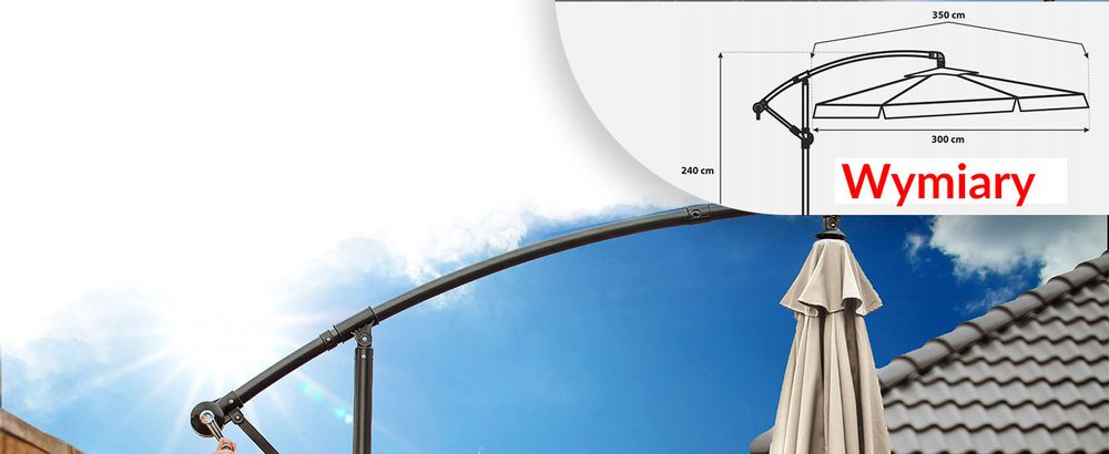 Parasol Lehmann Ø 350 cm Średnicy po materiale ze stojakiem, ochrona UV, wodoodporny (beżowy)