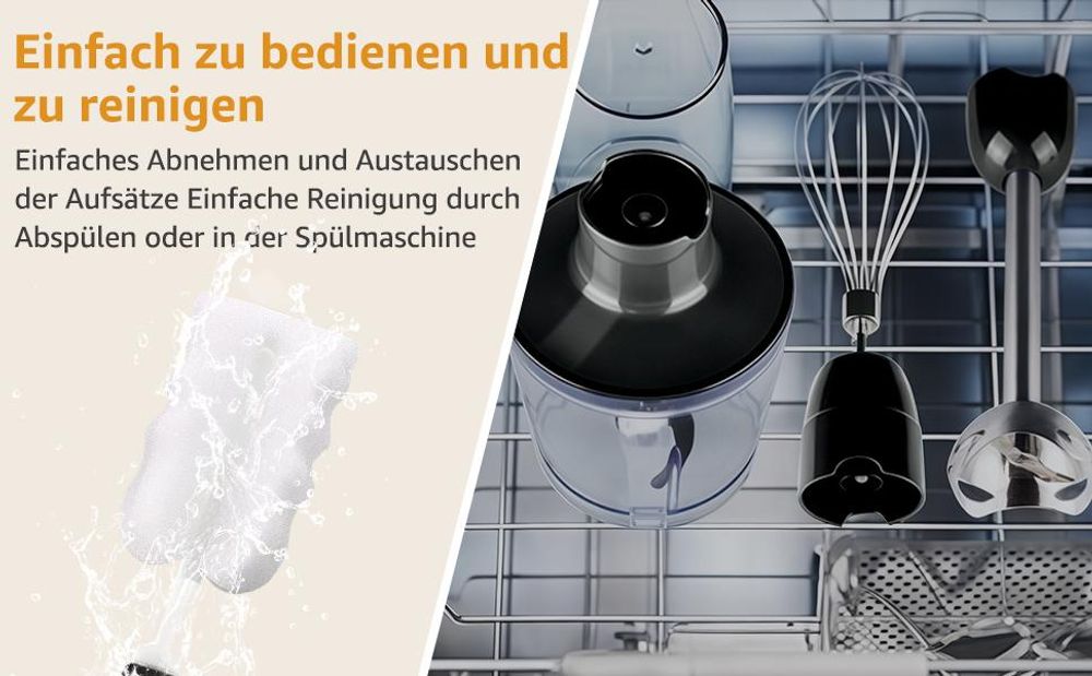 Stabmixer 9-in-1 Elektrischer Stabmixer mit 21 Geschwindigkeitsstufen + Turbo Edelstahl Mixstab Set, Pürierstab, Zerkleinerer, 1100W,Schwarz