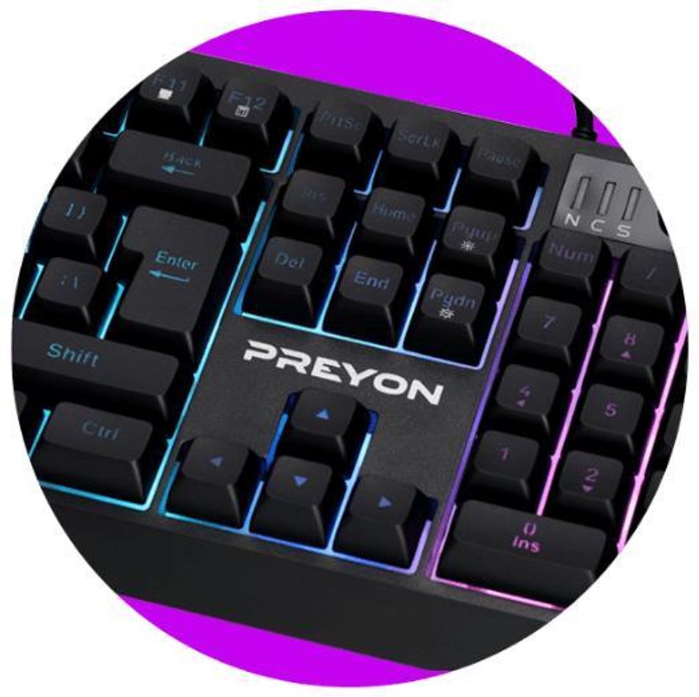 Klawiatura dla graczy PREYON Long Claw Alpha Keyboard - 104 klawisze funkcyjne - Podświetlenie RGB - Dodatkowe klawisze - Rolka głośności - Anti-ghosting - Zdejmowana podpórka magnetyczna - Przycisk wyłączania/włączania podświetlenia