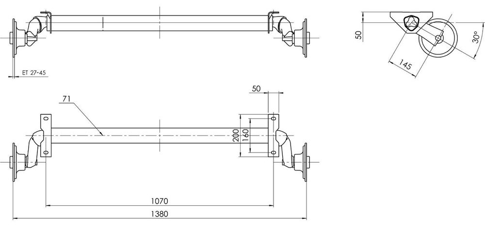 AL-KO OPTIMA Ungebremste Achse 750 kg für leichte Pkw-Anhänger, 5x112