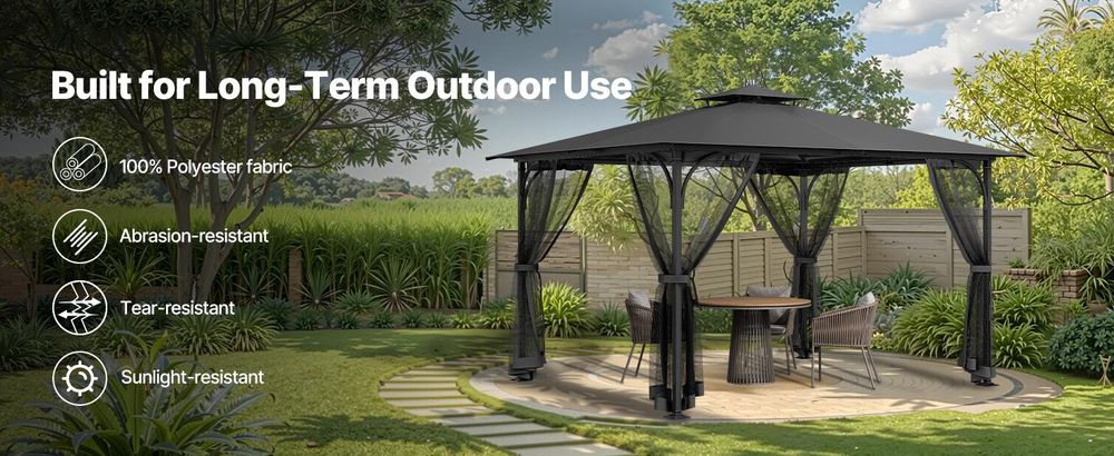 VEVOR Moskitonetz für Pavillon, Mückennetz, passend für 304,8x396,2x207,3 cm große Pavillons, Insektenschutz, 4-teiliger Seitenwand-Pavillonvorhang