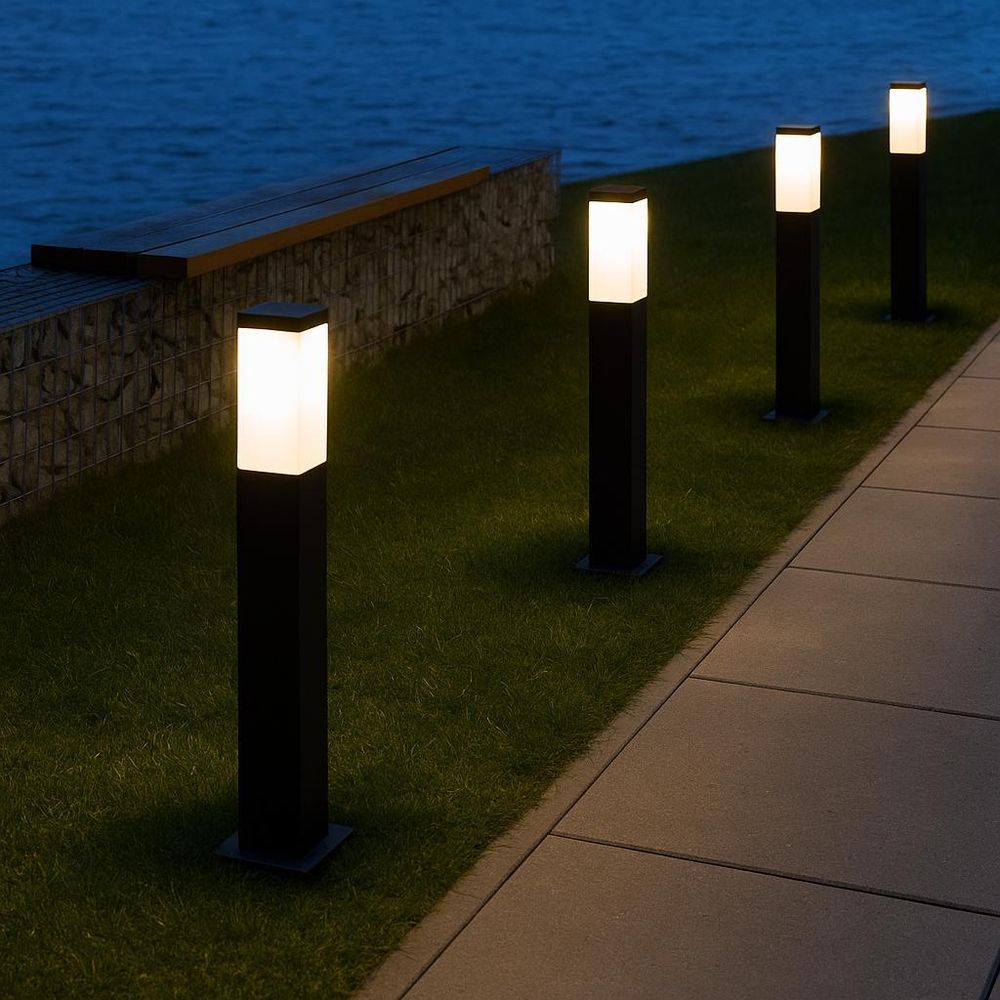 MasterLED Außenleuchte E27 IP44 Pollerleuchte 65cm Schwarz Wegeleuchte Gartenlampe aus Edelstahl für Wege und Hof
