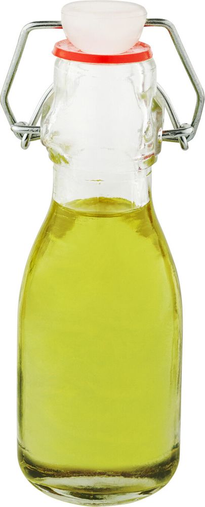 gouveo 24er Set Glasflaschen 100 ml rund mit Bügelverschluss rot - Kleine Bügelflasche 0,1 l zum Befüllen - Bügelverschlussflasche, Likörflasche, Schnapsflasche, Deko-Flasche