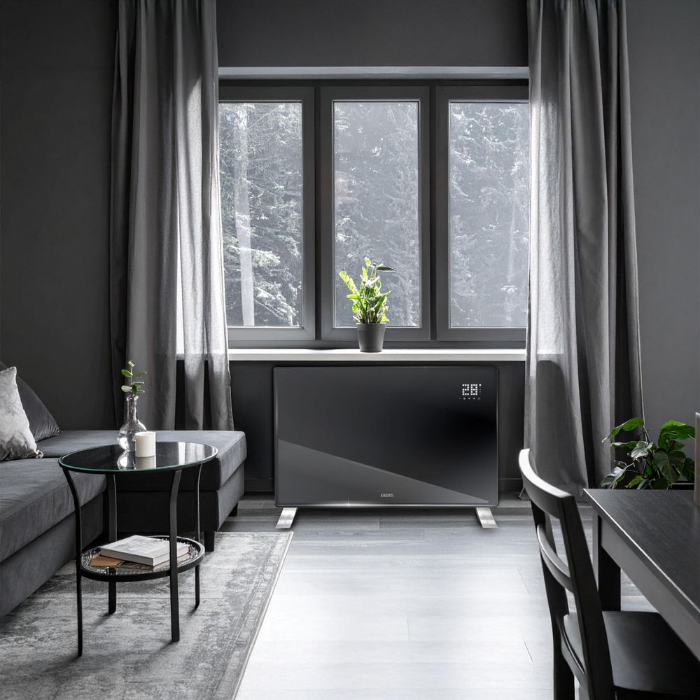 EBERG EVI PRO Grzejnik konwektorowy 2400 W Wi-Fi Szklany Panel Pilot Czarny