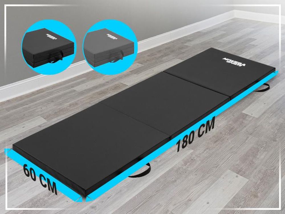 Miweba Sports Gymnastikmatte GM100 | Faltbar - Rutschfest - Trainingsmatte - Fitnessmatte für zuhause - Sport Turn Matte - Tragegriffe (Grau)