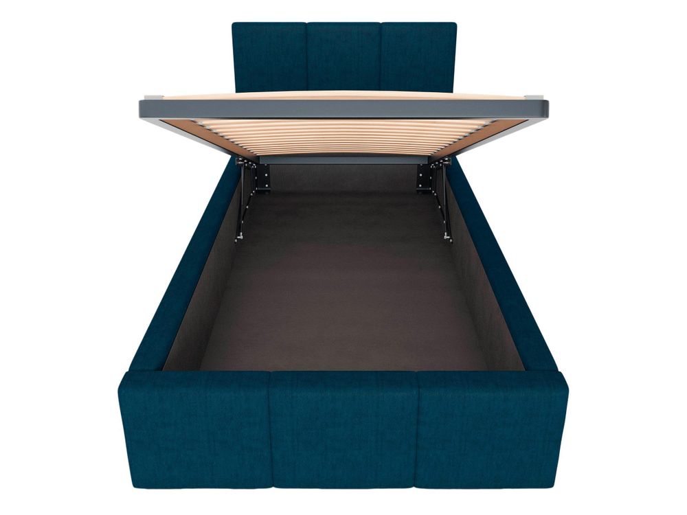 Muralo POLSTERBETT für Schlafzimmer Polsterbett mit Bettkasten und Gasdruckfeder Bett mit Polsterkopfteil Einzelbett 90x200 Bett mit Stauraum Dunkelblau