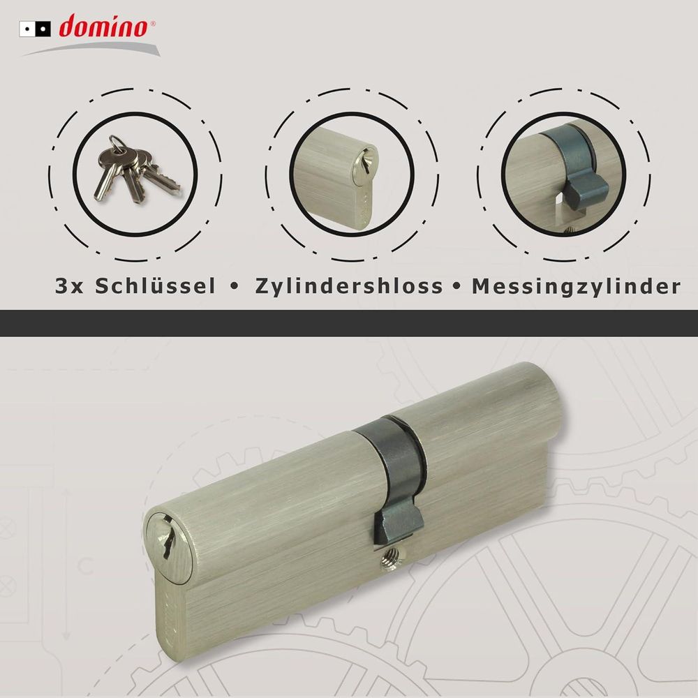 DOMINO Profilzylinder Schließzylinder DMO 35/65 Zylinderschloss | Türschloss | Schloss mit 3 Schlüsseln | Einsteckschloss | Haustür-Schloss | Mehr als 25.000 Zyklen | Nickel