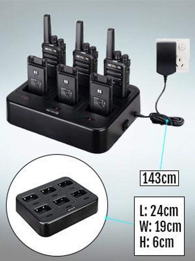 Retevis RT668 Radiotelefony dwukierunkowe z zestawem słuchawkowym, radiotelefony PMR446 z 6-kierunkową ładowarką, 1200 mAh, VOX, akumulator do radiotelefonów do szkoły, fabryki, na plac budowy, do baru (zestaw 6 sztuk, czarny)