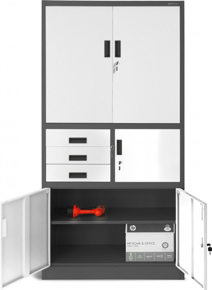 Büroschrank Aktenschrank Tresor Schubladen Geheimfach Stahlblech 185 cm x 90 cm x 40 cm (H x B x T) (anthrazit/weiß)