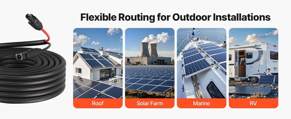 VEVOR Solarkabel Verlängerung 9,14 m, 10 AWG, Solarverlängerungskabel mit Flammhemmender Schutzhülle, Weibliche & Männliche Steckverbinder, IP67, PV-Kabel, für Auto, Wohnmobil, Schwarz & Rot