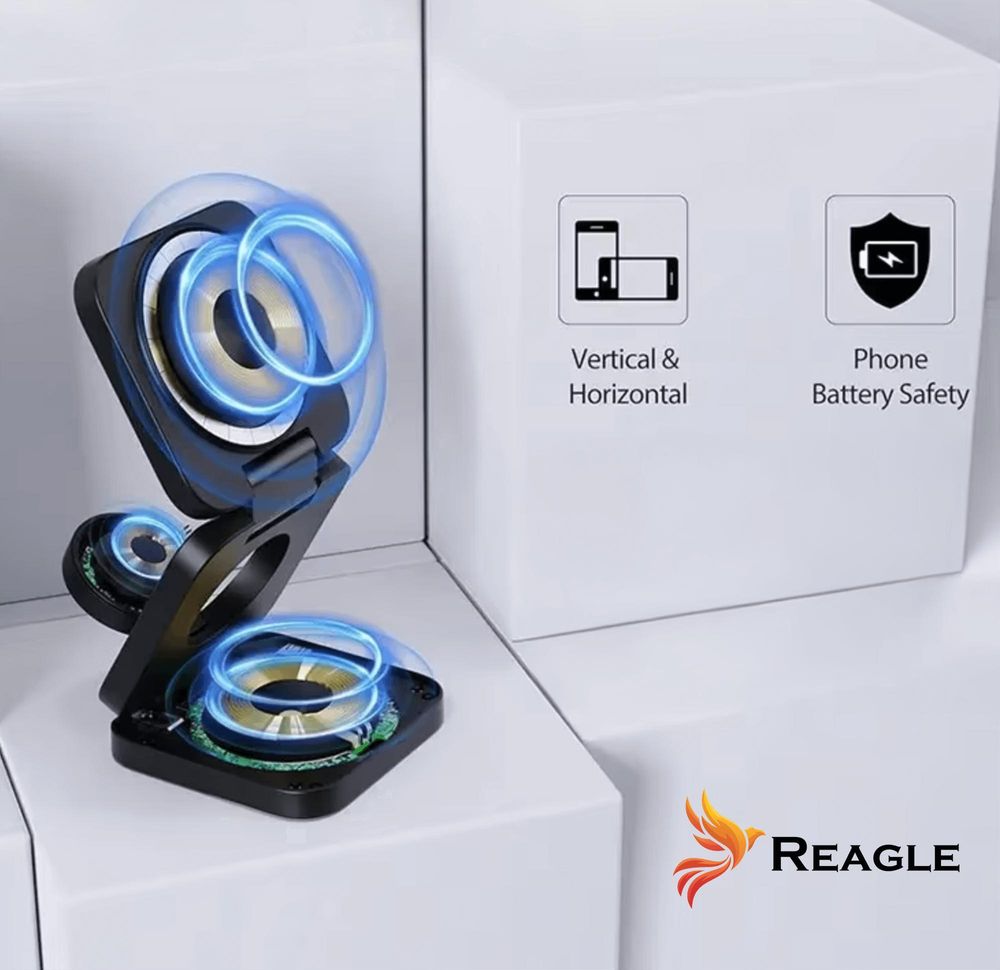 3-In-1 Wireless Ladestation Kabellose Faltbar Induktives Ladegerät Magsafe Qi 15W Kompatibel Mit Apple Iphone 16, 15 Airpods  Smartwatch, Ladeständer Mit Nachtlicht Reagle