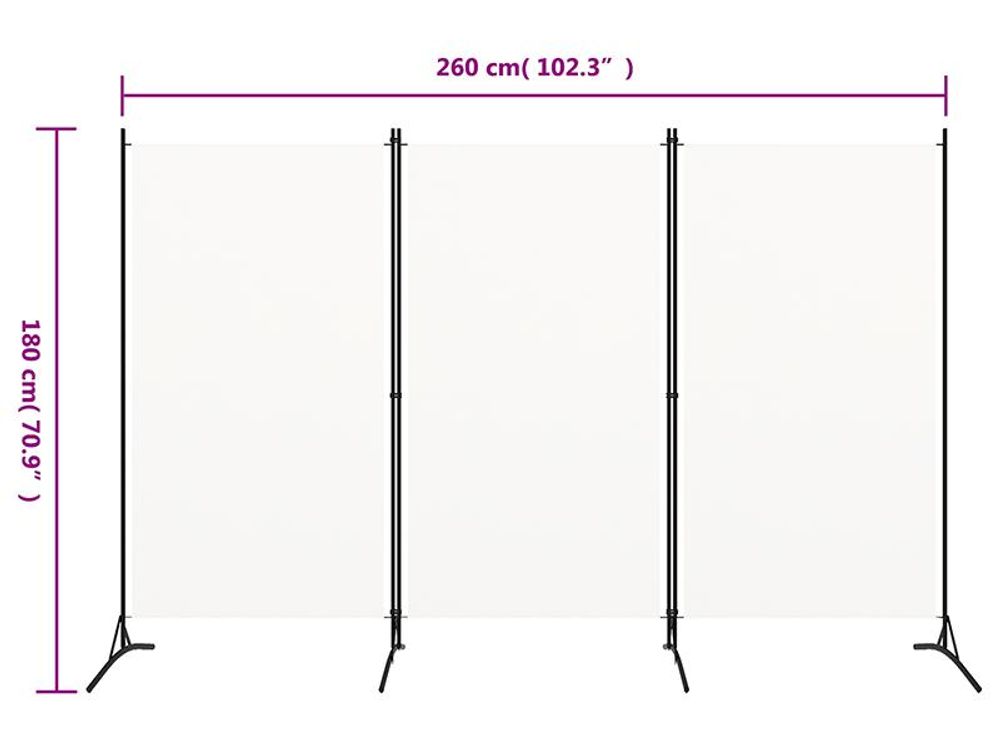 divisorio 3 pezzi bianco 260x180 cm in tessuto