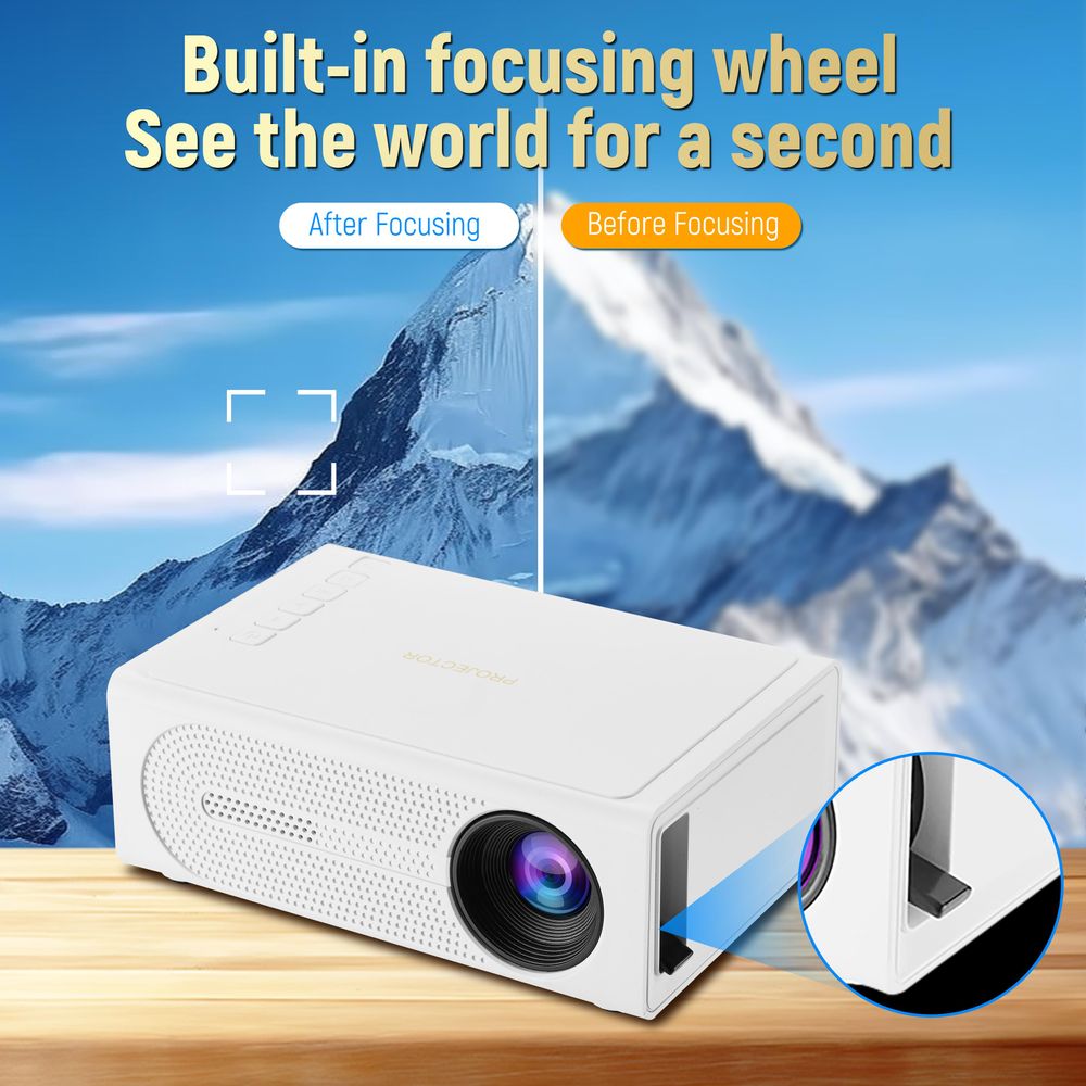 ZELURXX Mini-Projektor, Tragbarer Beamer, LED, Unterstützt iOS und Android, Kompatibel mit Laptops/PC/Smartphone, Weiß