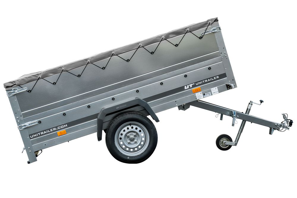 Faltbarer Pkw Anhänger Garden Trailer 230 KIPP mit zusätzlichen Bordwänden, Stützrad, Flachplane und Planenträgern]