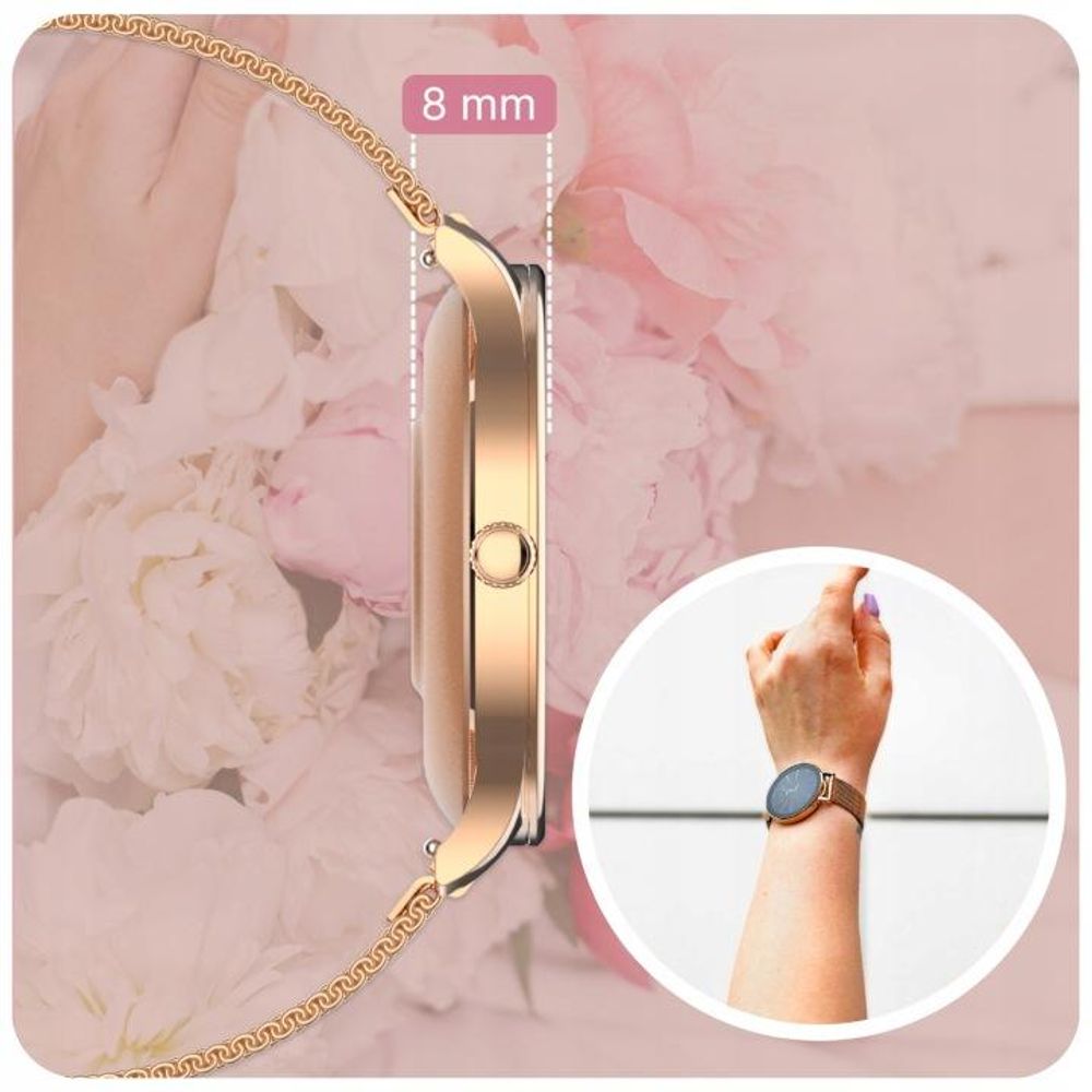 Forever smartwatch SB-306 oro, smartwatch da donna, 1,19", IP67, impermeabile, cardiofrequenzimetro, pedometro, activity tracker