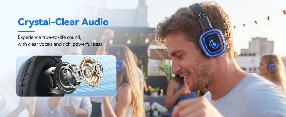 Retekess TA004S Silent Disco – bezdrôtové slúchadlá, vylepšená verzia audiosystému, 6-kanálové s Bluetooth, skladacie, vhodné pre televíziu, jógu a meditáciu
