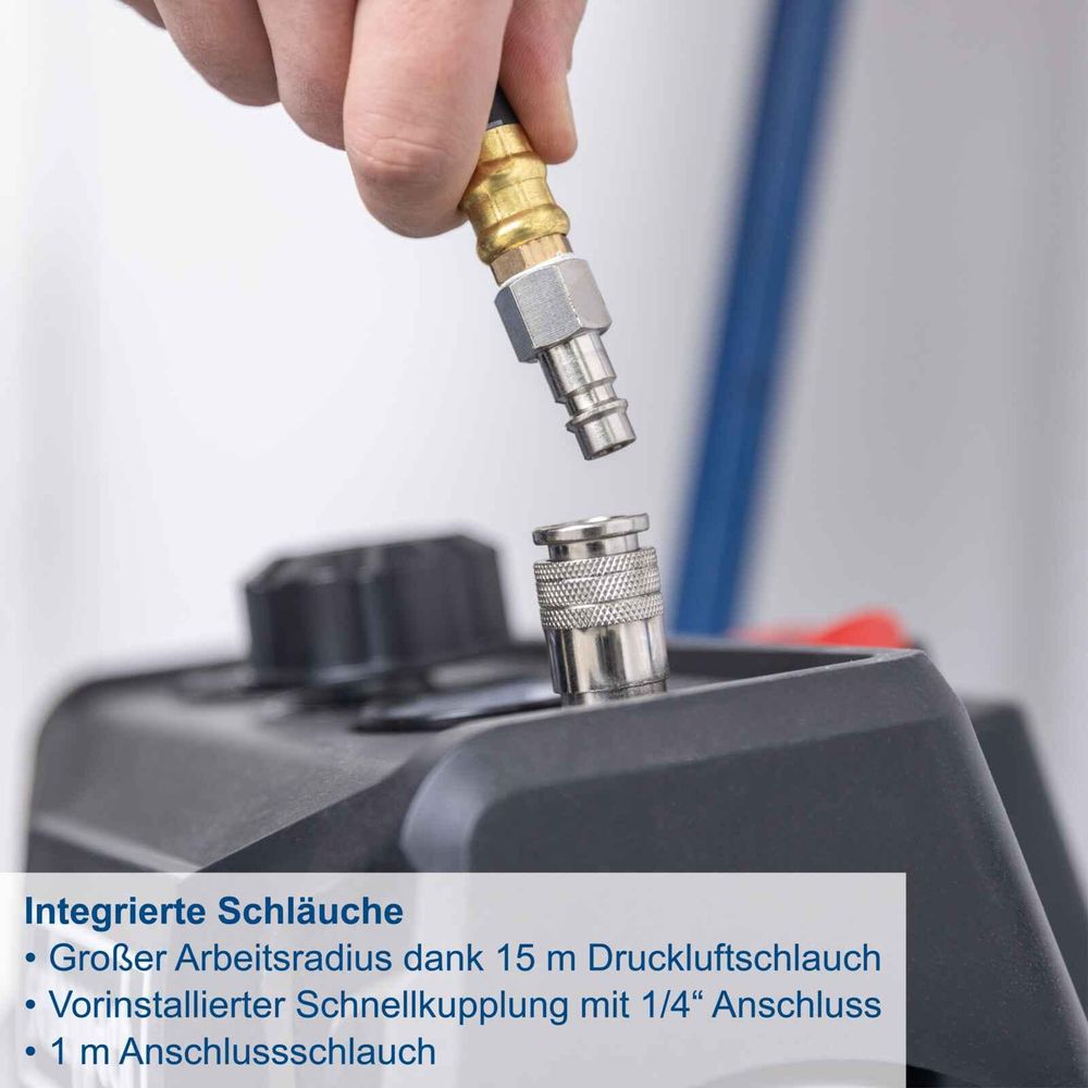 Das Bild zeigt einen Anschluss des Druckluft-Schlauchaufrollers.