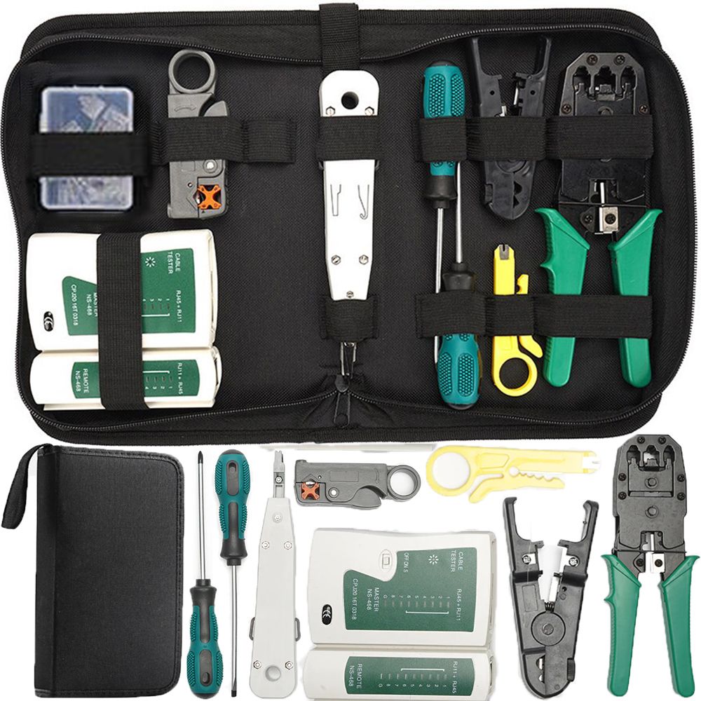 Netzwerk Werkzeug Set Etui LAN Kabel Tester RJ45 RJ1 Kabeltester Kit Auflegewerkzeug Patchkabel Reparaturwerkzeuge Haushalt Computer DSL 9in1 Retoo