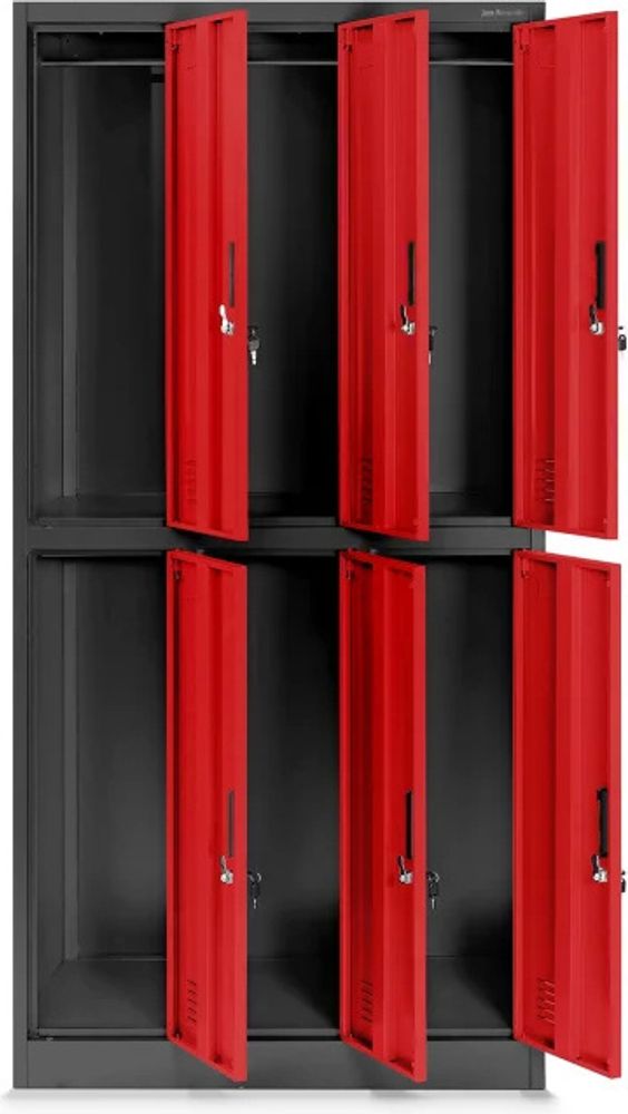 Schließfachschrank 3B2A Wertfachschrank Metallspind Umkleideschrank 6 Fächer Stahlblech Pulverbeschichtet 185 cm x 90 cm x 45 cm (H x B x T), Farbe: Anthrazit-Rot