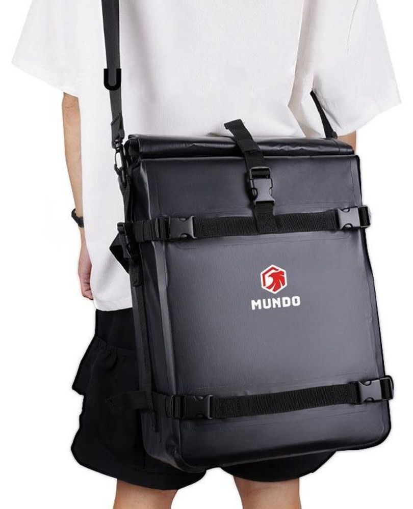 MUNDO® Fahrradtasche Gepäckträger 28L – Wasserdicht, PVC, Große Fahrradtasche mit Schultergurt, Schwarz