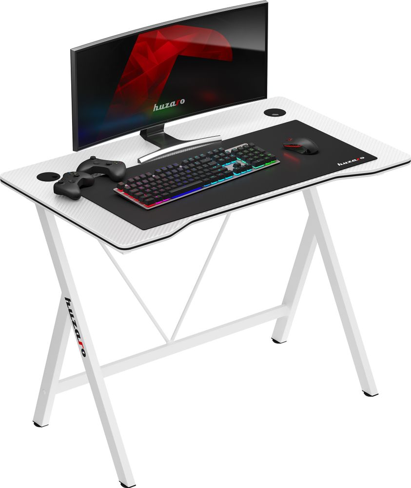 Huzaro Hero 1.4 | Computertisch Gamingtisch Schreibtisch Bürotisch | 100 x 50 cm | Kabeldurchführung | Stahlkonstruktion Carbon Tischplatte | Weiß