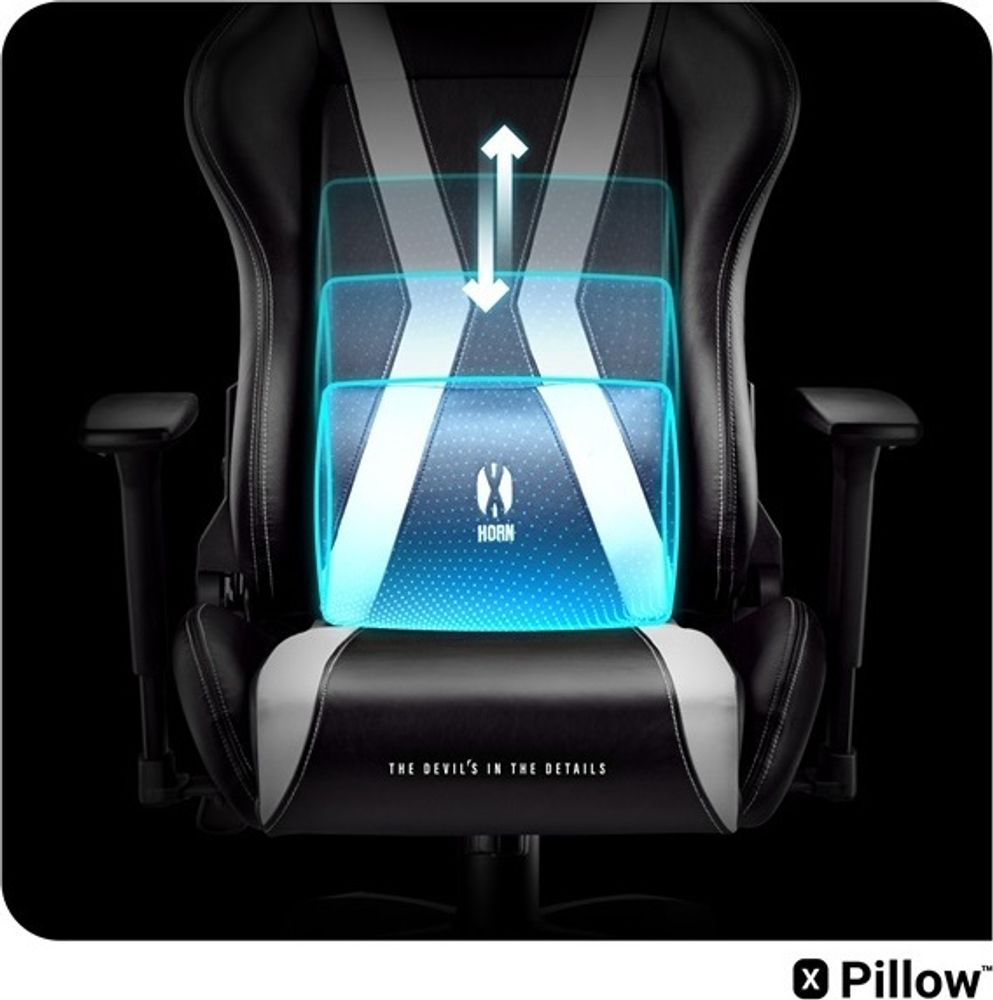 Diablo X-Horn Gaming Stuhl Bürostuhl Schreibtischstuhl 3D Armlehnen Ergonomisches Design Nacken/- Lendenkissen Kunstleder Wippfunktion, Farbe: Schwarz-Weiß, Größe King