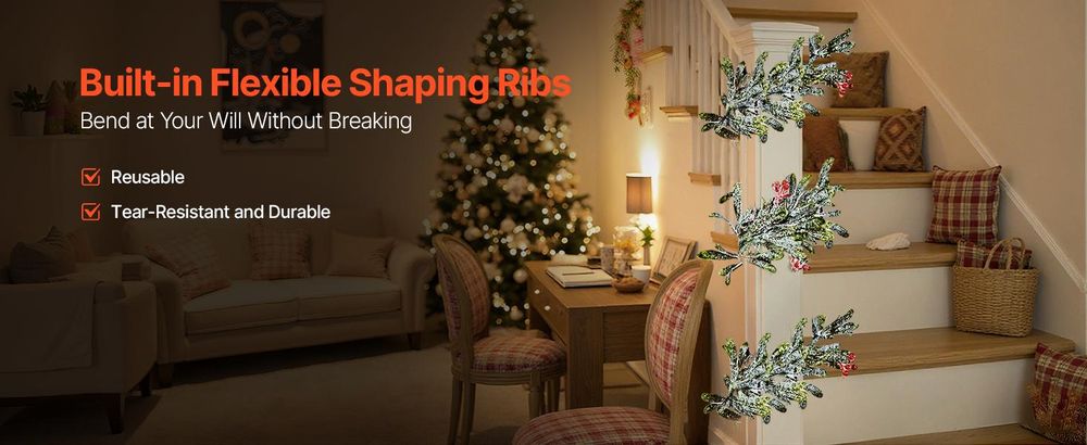 VEVOR Weihnachtsgirlande, 2750mm künstliche Weihnachtsgirlande mit Lichterkette, künstliche Grünpflanzen-Dekoration mit Beerensträußen, Kiefernnadeln, Tannenzapfen, realistische Weihnachtskollektion für Kaminsims, Wein+Olivenblatt+Beeren-a, Mit Licht-b