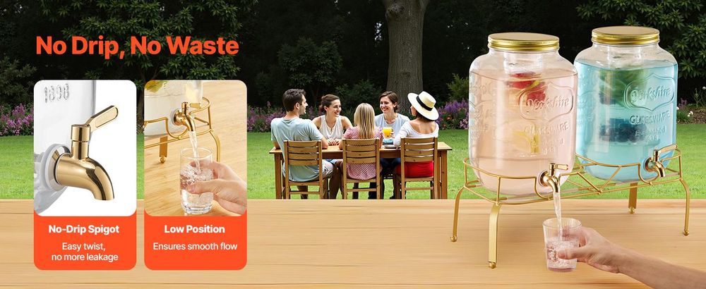 VEVOR Getränkespender, 11,4 Liter Getränkespender für Partys, Kunststoff-Saftspender mit Auslauf und Deckel, Eistee-Limonade-Saft-Wasserspender, für Restaurants, Hotels, Partys, 2er-Pack, 2x2 Gallonen
