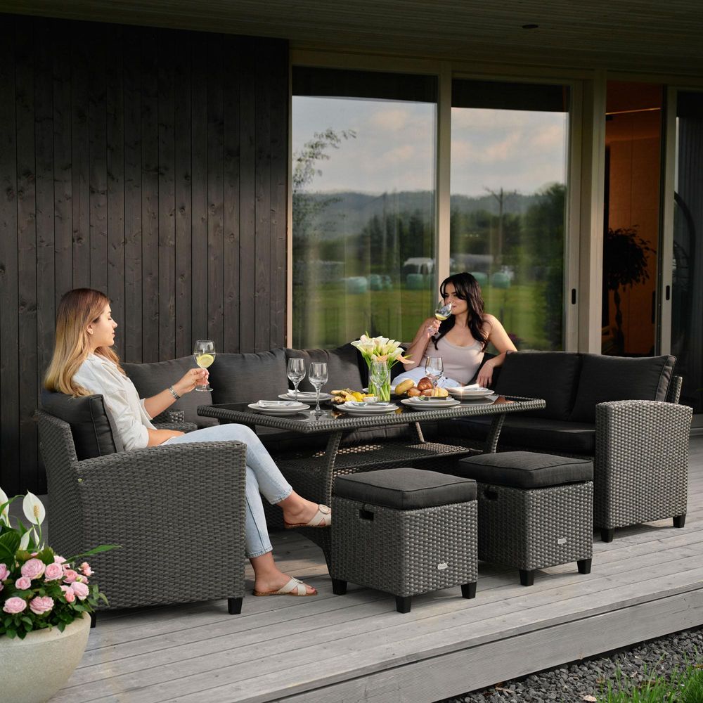 di volio Gartenmöbel-Set ROSSANO, Terrassenmöbel Lounge Set aus Polyrattan - Ecksofa, Tisch, Sessel & 2 Hockern, wetterfeste & langlebige Sitzgruppe