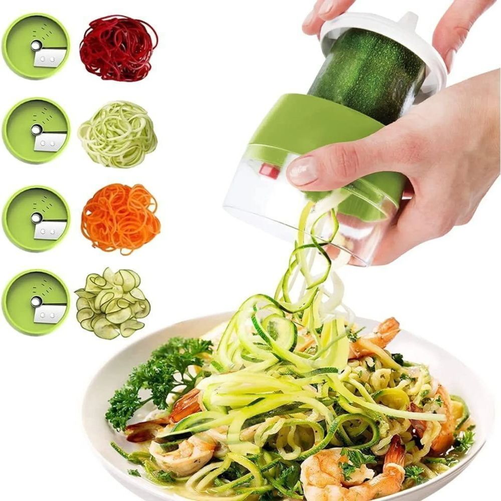 Spiralschneider 4 in 1 Gemüseschneider, Hand Spiralschneider Gemüse, Gemüsehobel für Gemüsespaghetti, Karotte, Gurke,Kürbis, Zucchini, Kartoffel