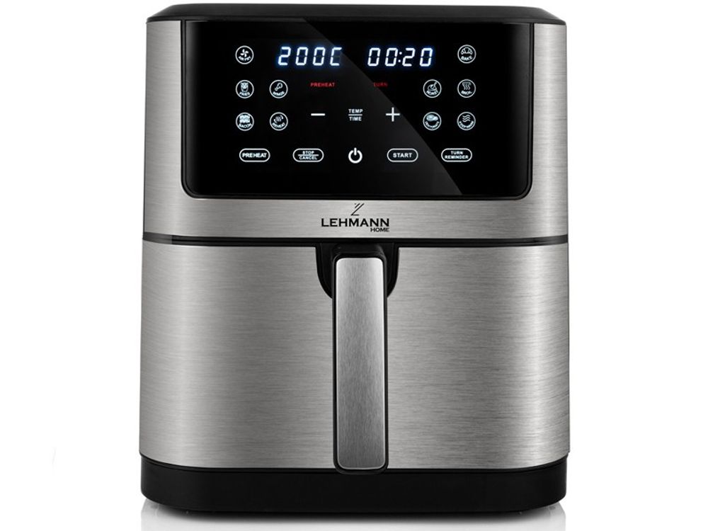 Lehmann 8L Heißluftfritteuse mit 10 Kochprogrammen, 1800 W Air Fryer mit Digitalem LED-Touchscreen und Timer, bis zu 200 °C, gesundes Essen ohne Öl