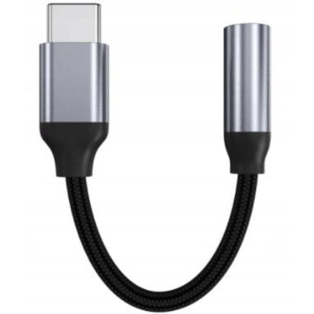 Cavo - Da USB-C a jack da 3,5 mm - Adattatore audio AUX DAC - mini jack - Nylon - 7 cm - Nero - Plug and Play