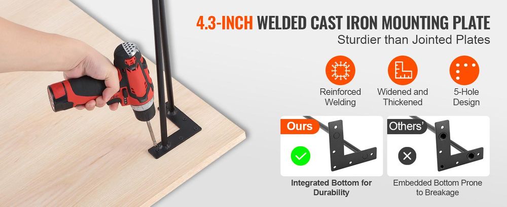 VEVOR 4er-Set Tischbeine Haarnadelbein 406mm hoch 110x110mm Montageplatte Kohlenstoffstahl Pulverbeschichtet Hairpinlegs 227kg Tragfähigkeit Ideal für Küchentische Wohnzimmerkonsolen Studio-Tische