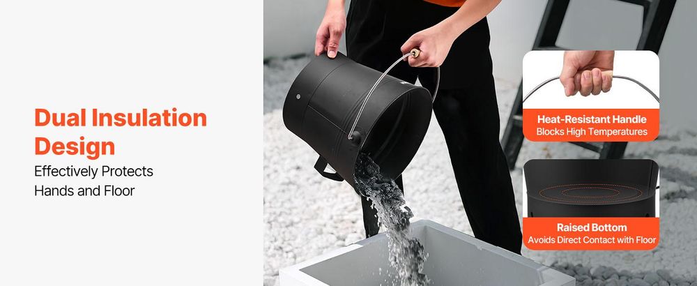 VEVOR Aschebehälter, 4 Teile mit Deckel, Schaufel, Besen und Handschuhe, Metall Kamin Holzkohlebehälter und Aschekanne, 15L große Kapazität für Kamin, Feuerstellen, Holzöfen, drinnen und draußen, 2.6 Gallonen
