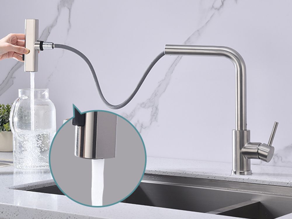 Homelody Küchenarmatur Edelstahl – 360° Schwenkbare Ausziehbare Spültischarmatur mit 3-Funktion-Brause, Wasserhahn Küchen für Flexibles Arbeiten