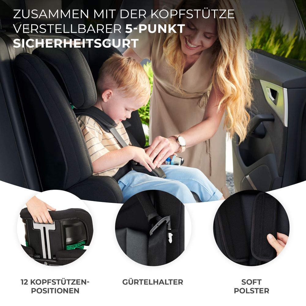 Kinderkraft SAFETY FIX 2 i-Size - Autokindersitz Autositz 76-150 cm - R129 Norm - ISOFIX - TOP TETHER - H-GUARD - SPS - 12-fach Kopfstütze - Schwarz