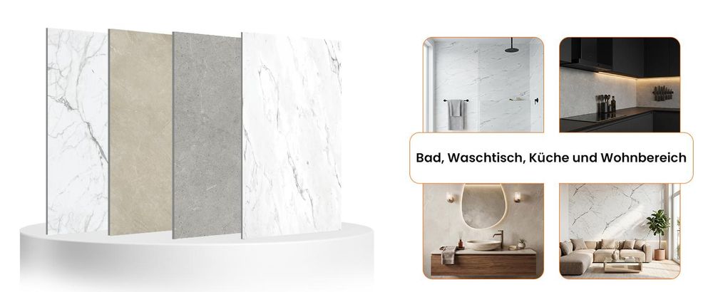 IZODEKOR SPC Wandpaneele 60x120 cm – Wasserdichte Wandverkleidung für Bad, Dusche & Küche - Stein Grau