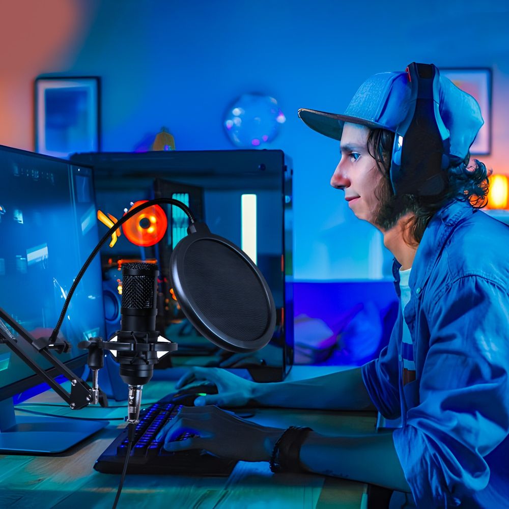 Streaming-Mikrofon Set mit Arm, Spinne & Popschutz Podcast Set, Kondensatormikrofon, Retoo