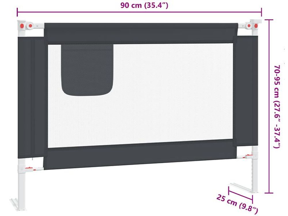vidaXL Protezione letto per bambini grigio scuro 90x25 cm tessuto