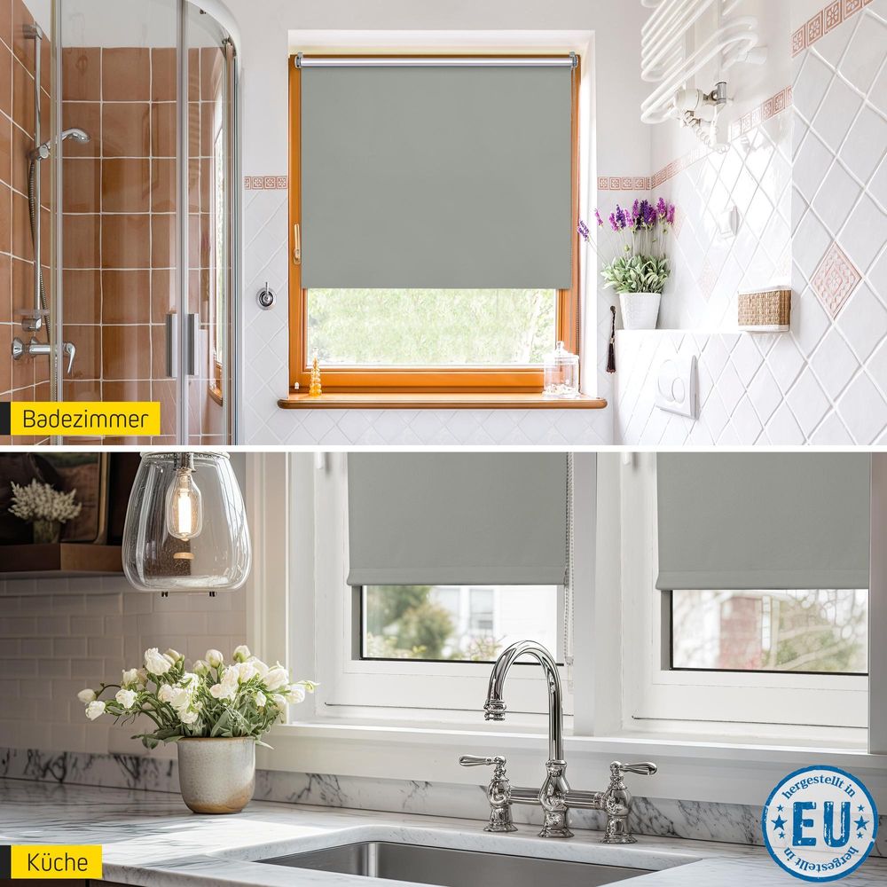 Thermorrollo Verdunkelungsrollo Fenster ohne Bohren 90x120cm grau JALOUSIESCOUT