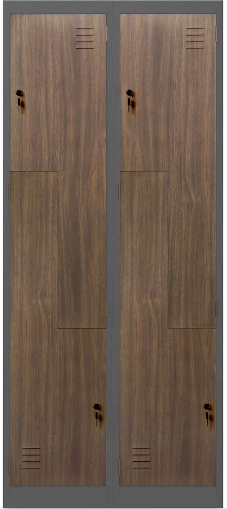 Jan Nowak Umkleideschrank Z02 Spind mit 4 Abteilen Kleiderspind Metallschrank Flügeltür Lüftungsschlitzen Pulverbeschichtung 185 cm x 80 cm x 45 cm, Farbe: Anthrazit-Holzoptik