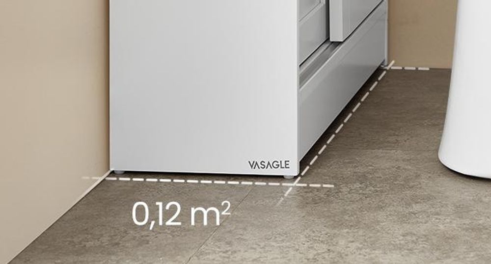 VASAGLE Badezimmerschrank, Badschrank platzsparend, Toilettenrollenhalter, Toilettenbürstenhalter, Schiebetüren, verstellbare Einlegeböden