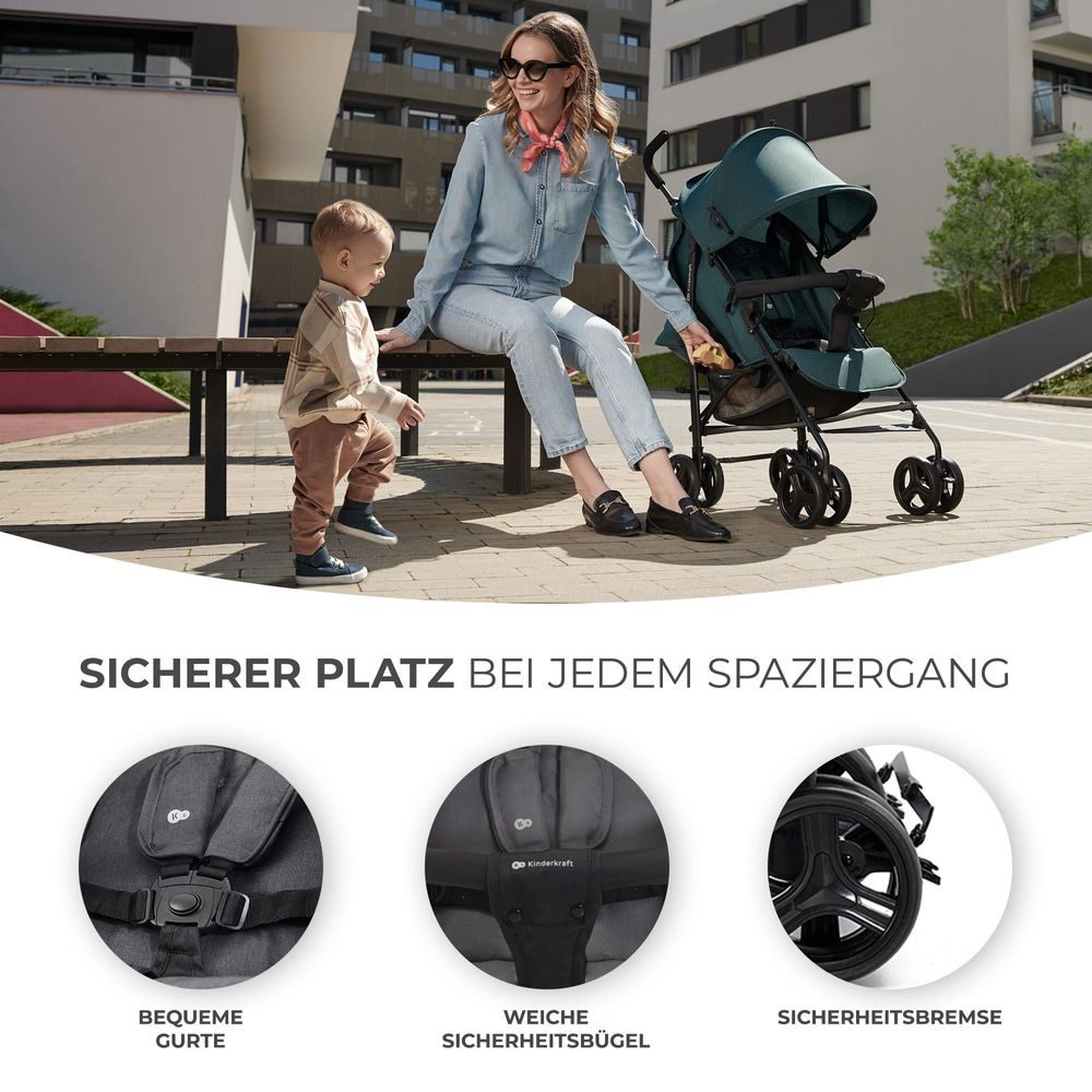 Kinderkraft TIK - Spazierbuggy Regenschirm - ultraleicht (6,5 kg) - zusammenklappbar - Liegeposition - nicht durchstoßbare Reifen - Grau